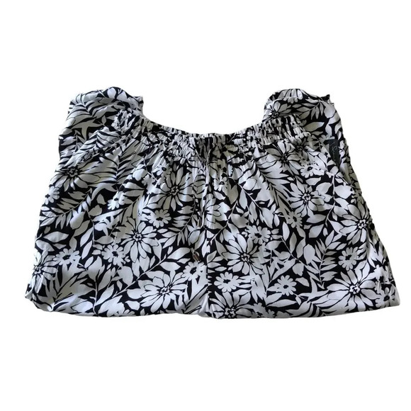 French Laundry Floral Print Joggers Cropped Pants Rayon Black White Size 1X - Picture 5 of 14